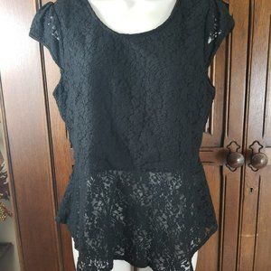 Comme To Black Lace Peplum Goth Bow-Tie Blouse